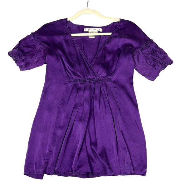 Studio M Blouse 100% Silk Purple Surplice V-Neck Short Sleeve Women's Medium‎ - Picture 9 of 9